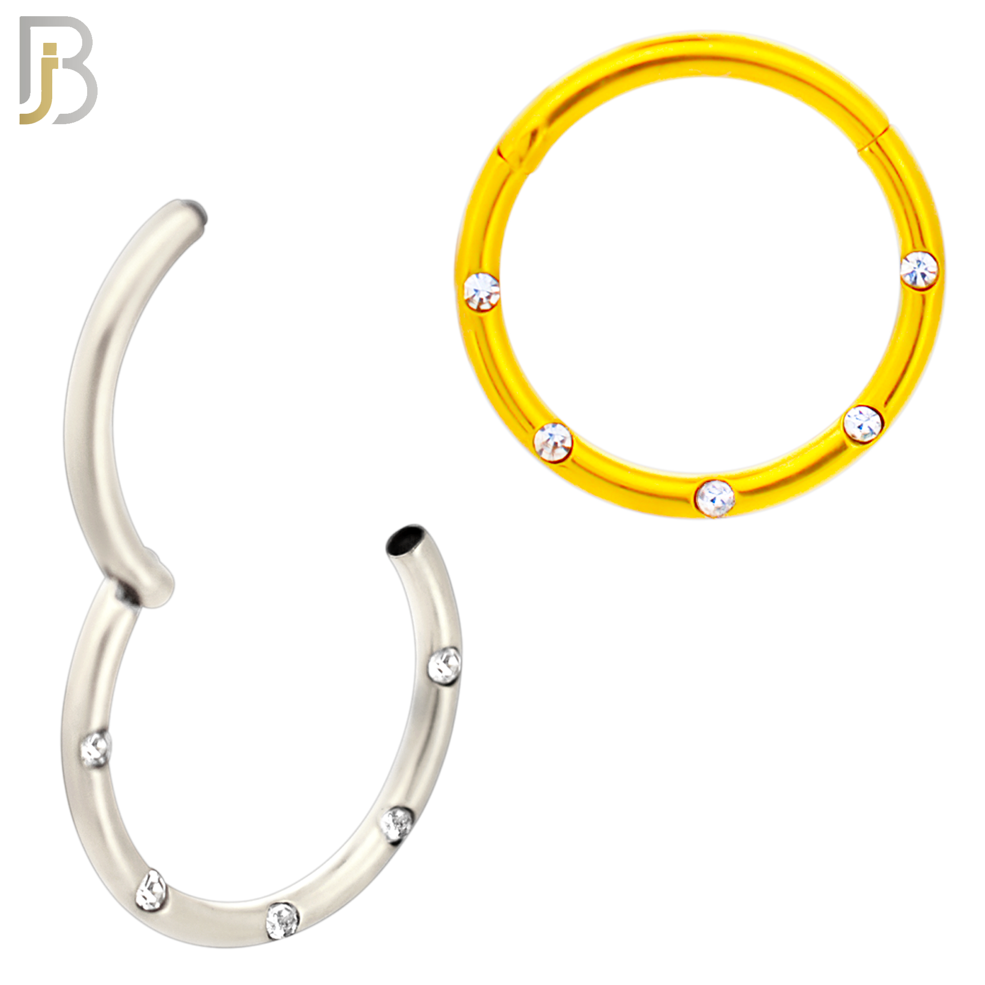CT92 -  316 Stainless Steel Hinged Hoop with CZ Gems in Flush Setting Nose Rings (PACK OF 6) image 0