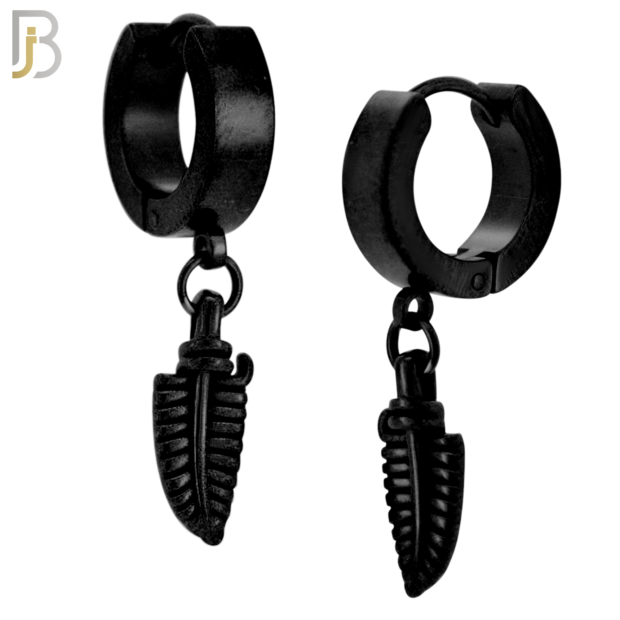 ES89 - 316L Stainless Steel Dangling 14.5mm Feather Long Design Huggies Clip On image 2