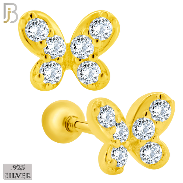 925-ES421 - Screw Ball Back - 925 Sterling Silver Butterfly with Multi CZ Stud Earrings image 1