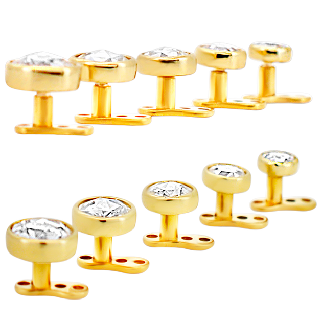 14-G23G-DM03 - G23 Titanium Gold Plated Anchor with 14k Gold Top with Bezel Set Rose Cut Lab Diamond Dermal - Internally Threaded image 13