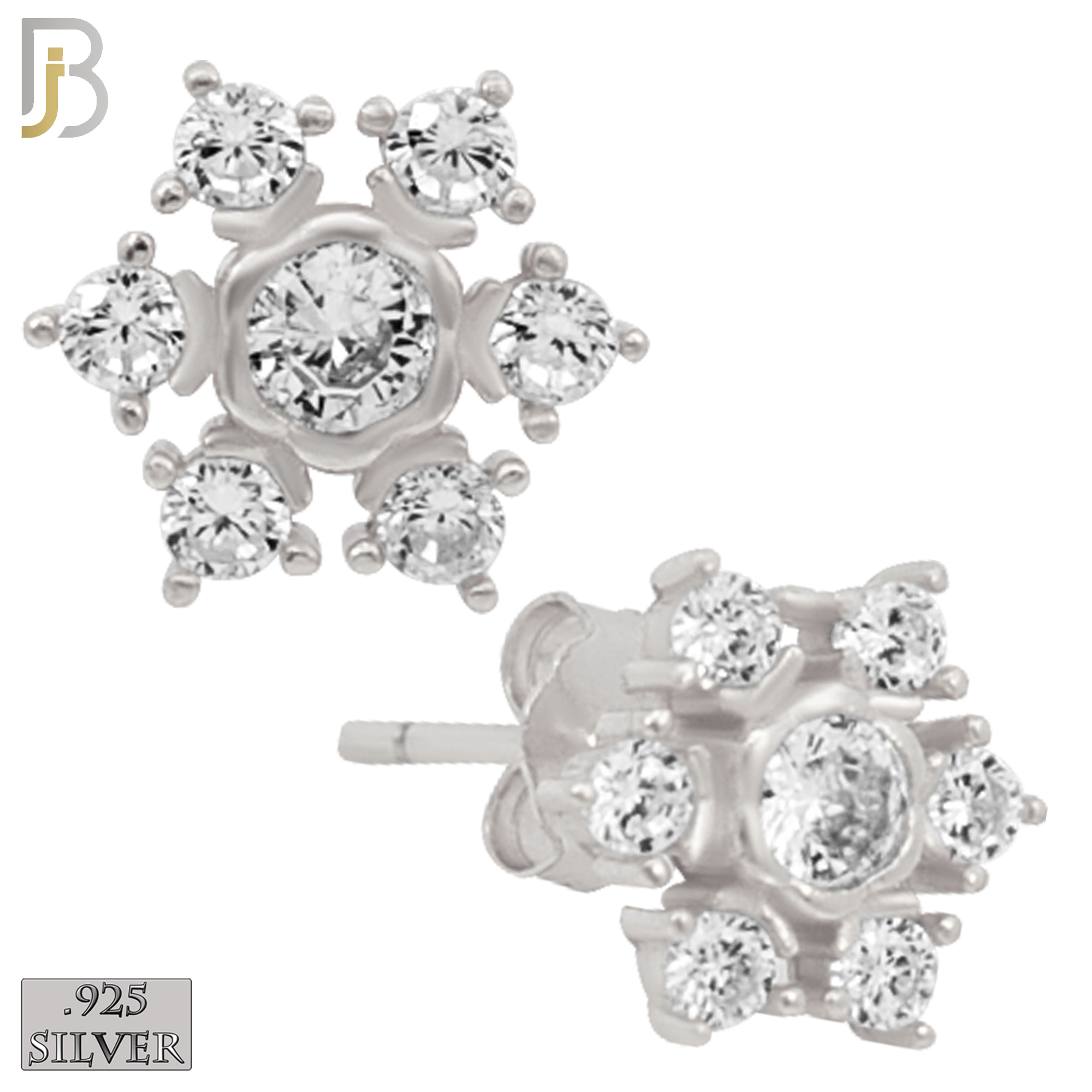 925-ES27 - .925 Sterling Silver Snowflakes Earrings Stud with Zircon image 1