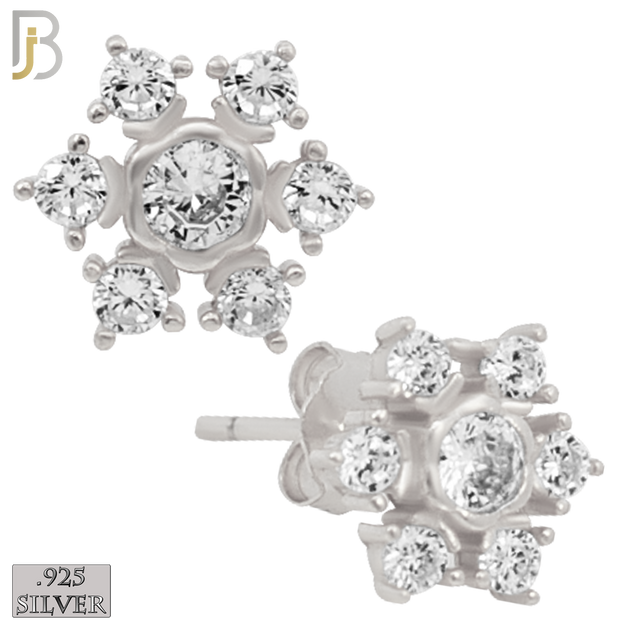 925-ES27 - .925 Sterling Silver Snowflakes Earrings Stud with Zircon image 1