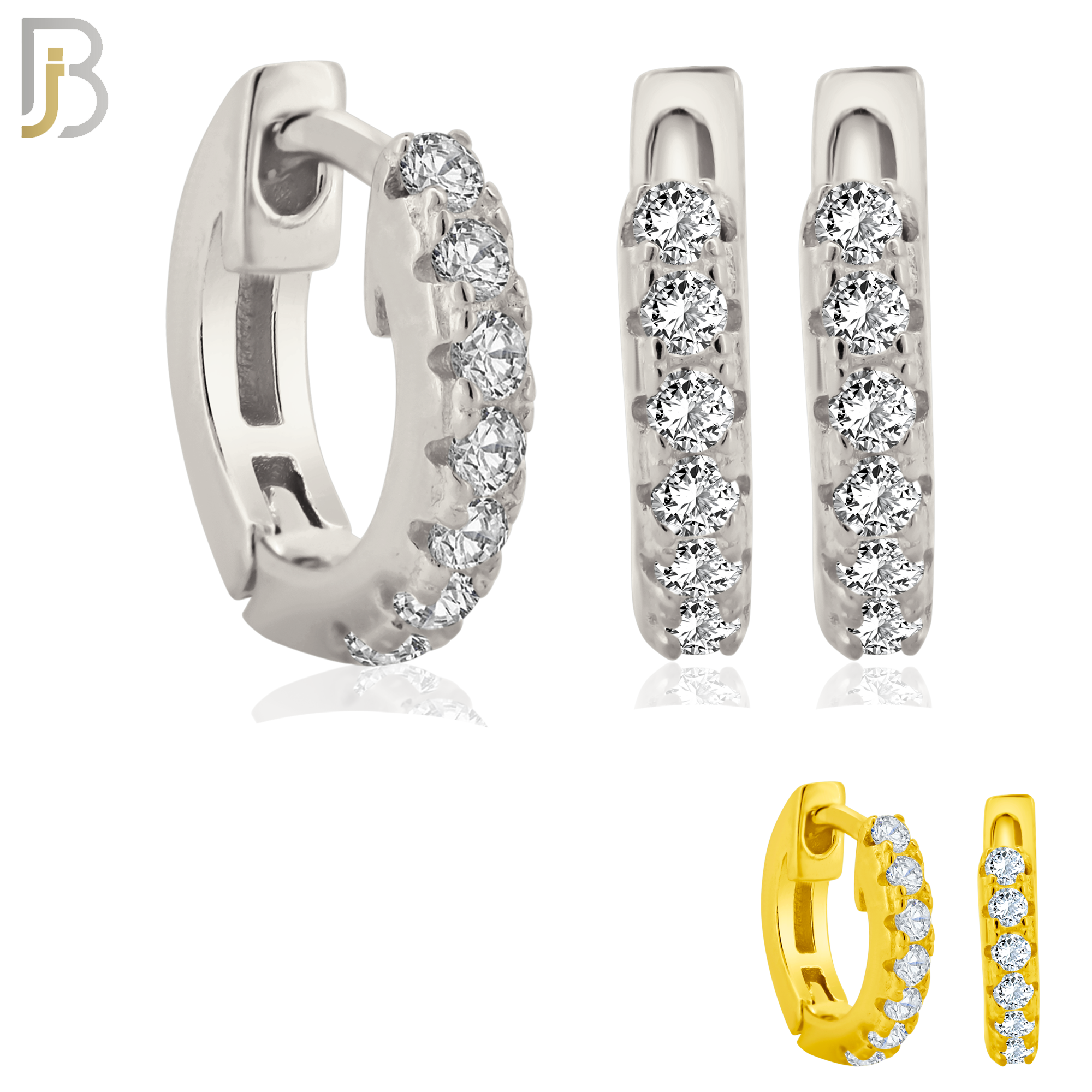 925-ES193 - .925 Sterling Silver Huggies Hoop Earrings with Zircon Clip On image 0