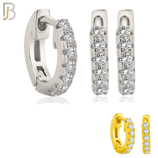 925-ES193 - .925 Sterling Silver Huggies Hoop Earrings with Zircon Clip On image 0