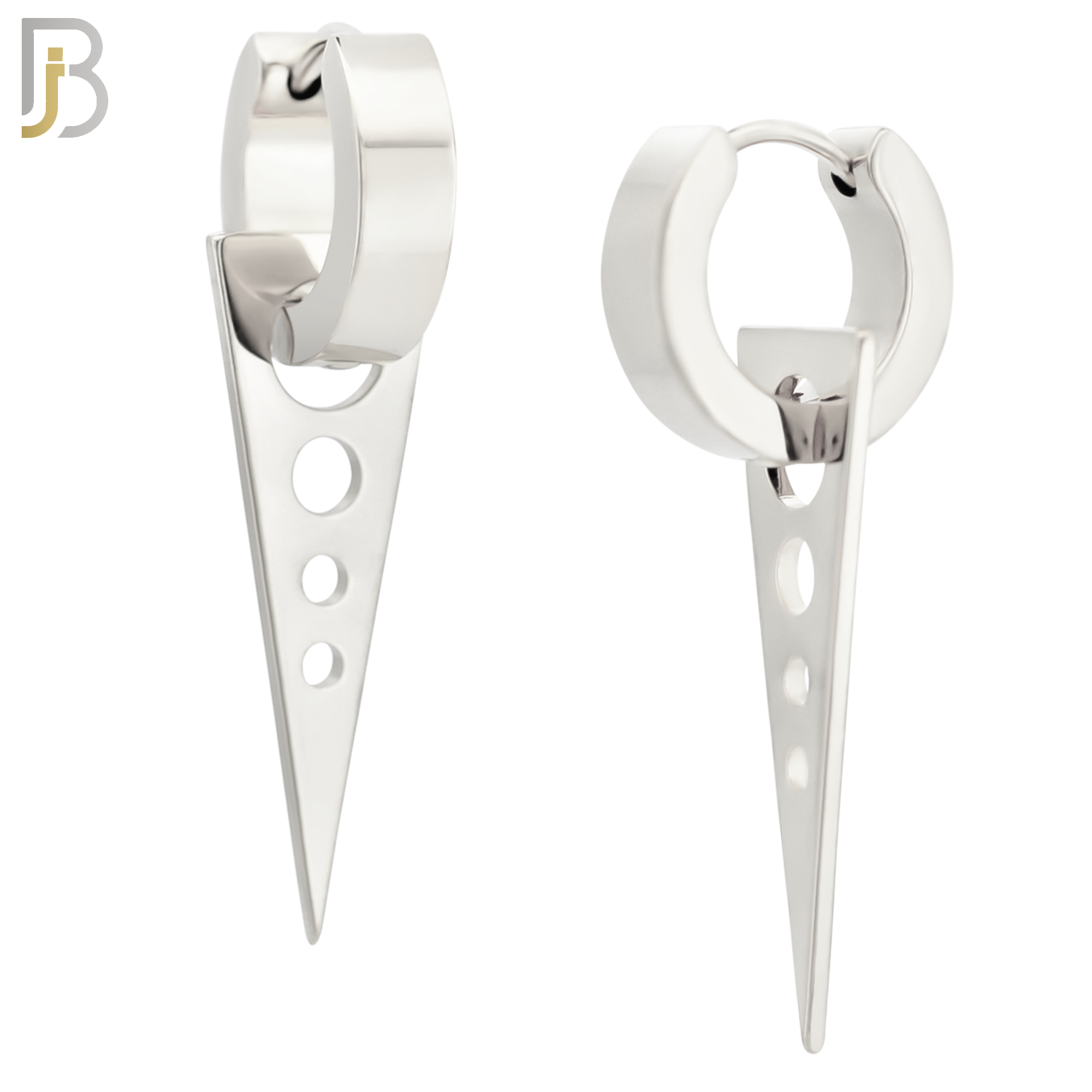 ES302 - 316L Stainless Steel Dangling Triangle with Hollow Round Design Huggies image 1