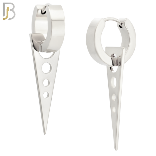 ES302 - 316L Stainless Steel Dangling Triangle with Hollow Round Design Huggies image 1