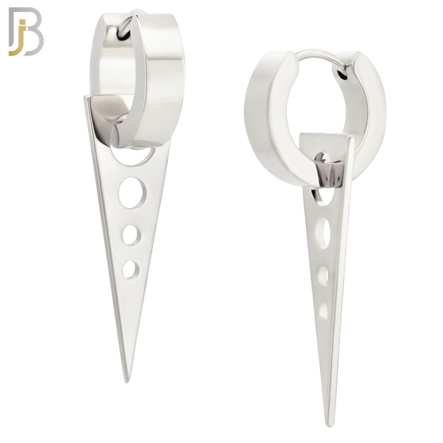 ES302 - 316L Stainless Steel Dangling Triangle with Hollow Round Design Huggies image 1