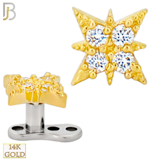 14-G23-DM16 - 14k Titanium Anchor and 14k Gold Top Starburst with Multi CZ Dermal - Internally Threaded image 0