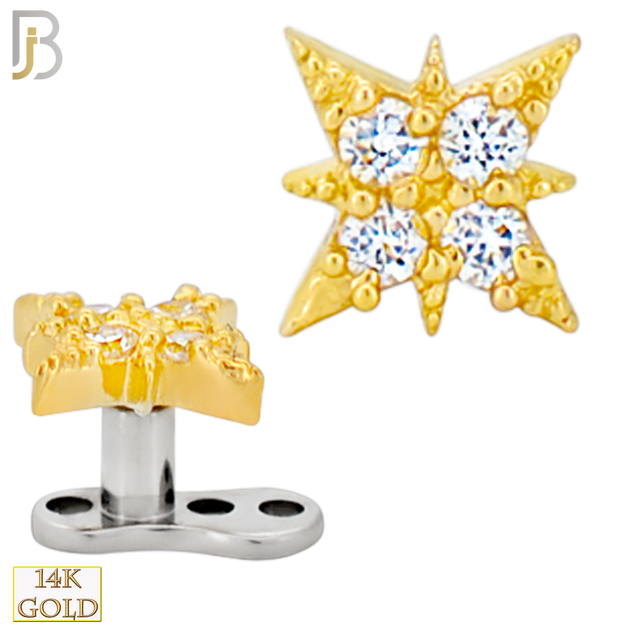 14-G23-DM16 - 14k Titanium Anchor and 14k Gold Top Starburst with Multi CZ Dermal - Internally Threaded image 0