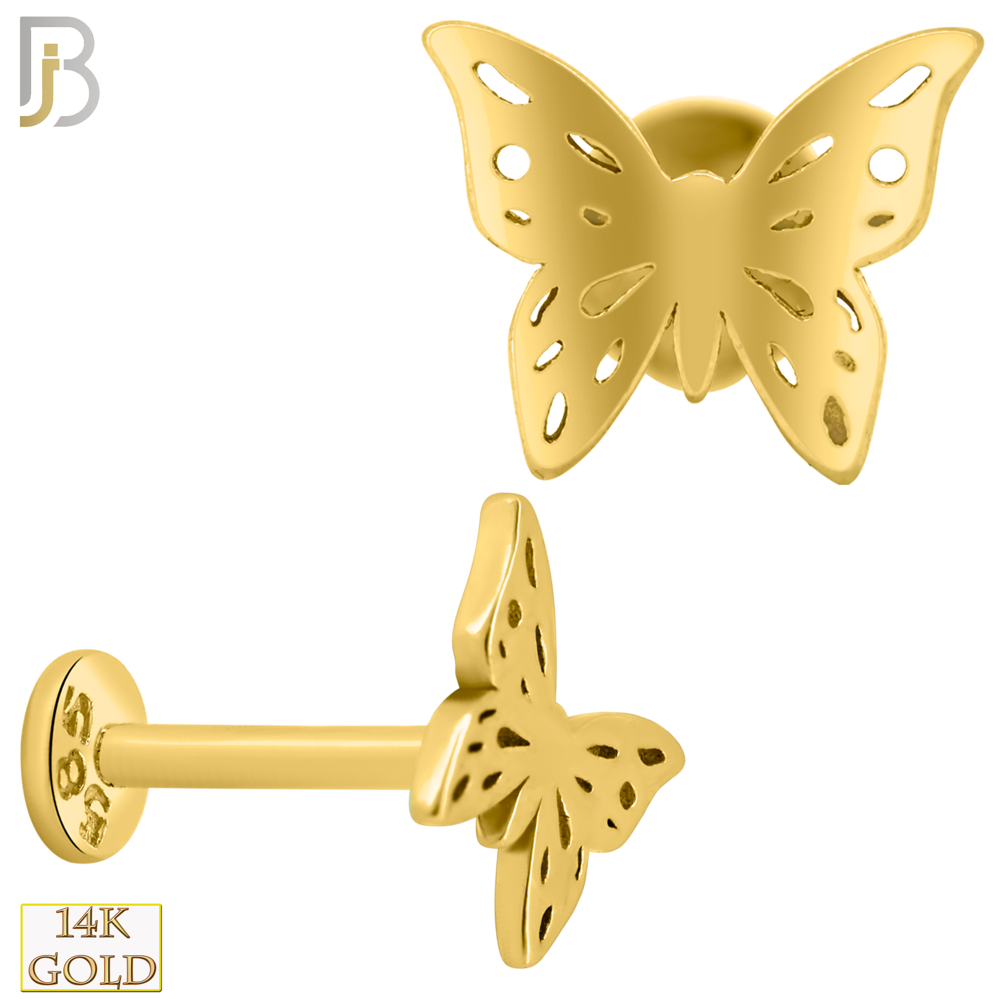 14-LB41 - 14k Yellow Gold Plain Butterfly Labret - Yellow Gold image