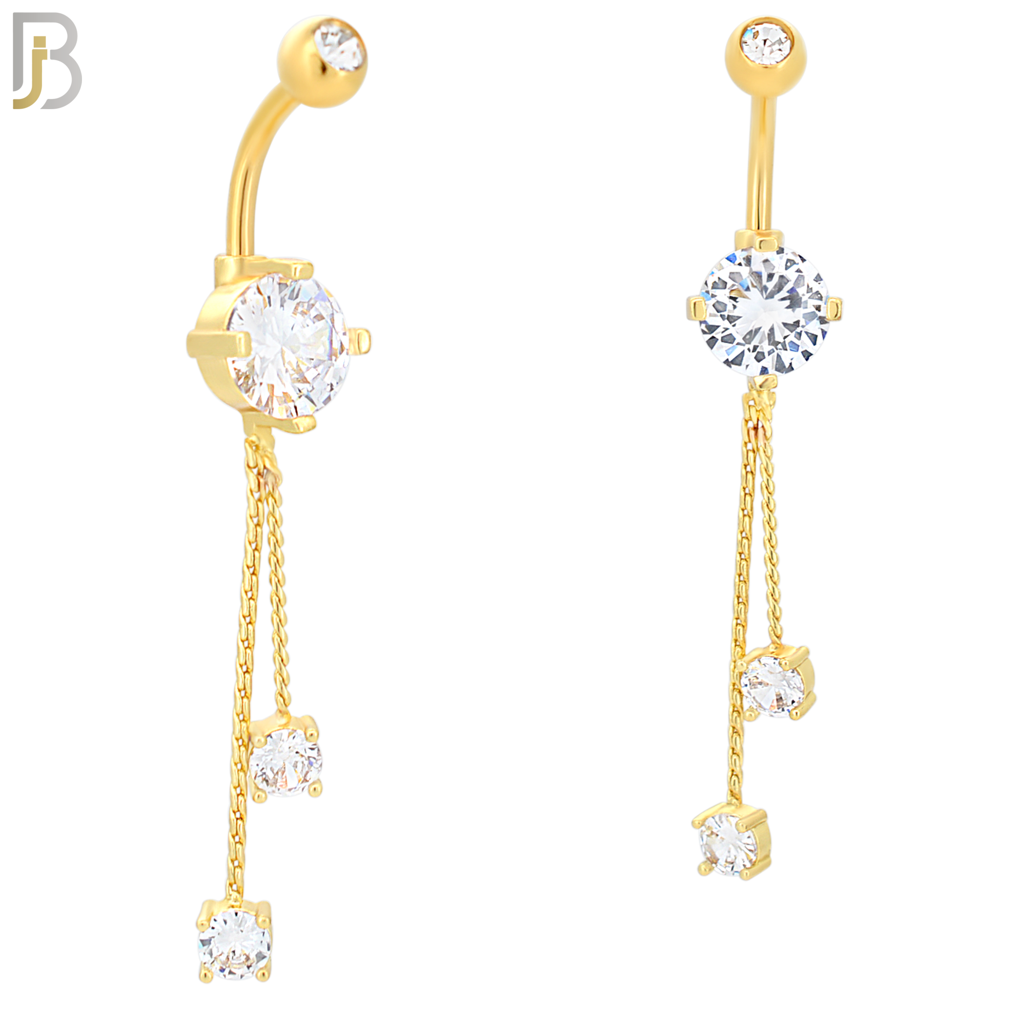 N049 - 316L Stainless Steel Dangling Hanging Round Prong Zircon Design Belly Ring with 5mm Screw Ball image 2