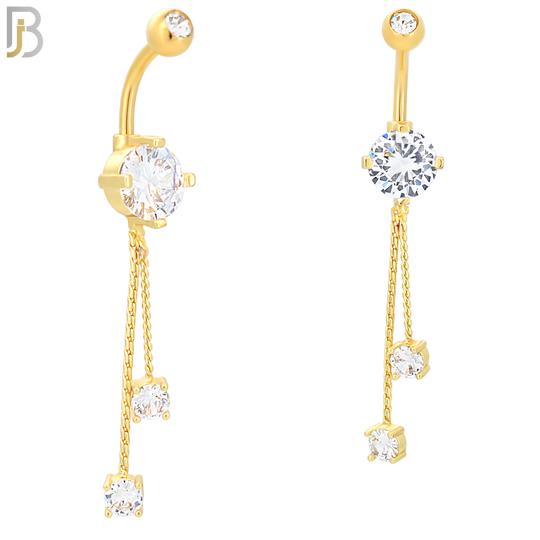 N049 - 316L Stainless Steel Dangling Hanging Round Prong Zircon Design Belly Ring with 5mm Screw Ball image 2