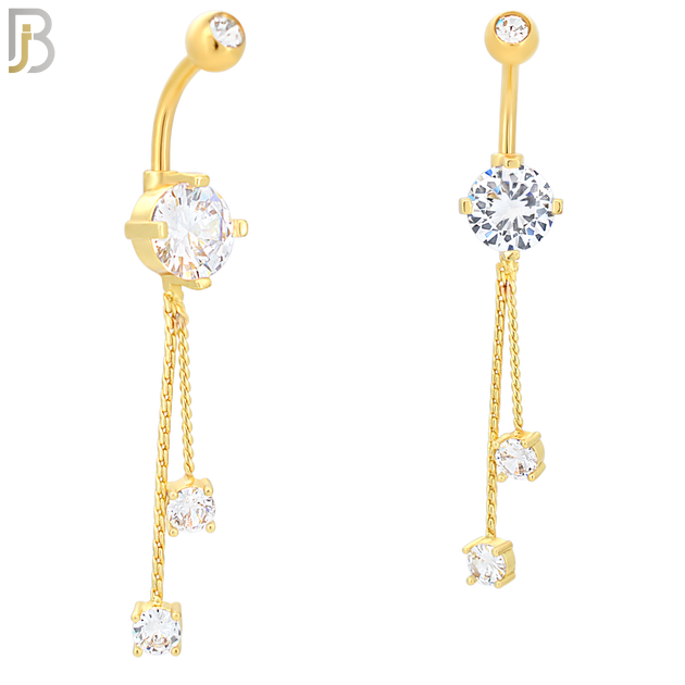 N049 - 316L Stainless Steel Dangling Hanging Round Prong Zircon Design Belly Ring with 5mm Screw Ball image 2