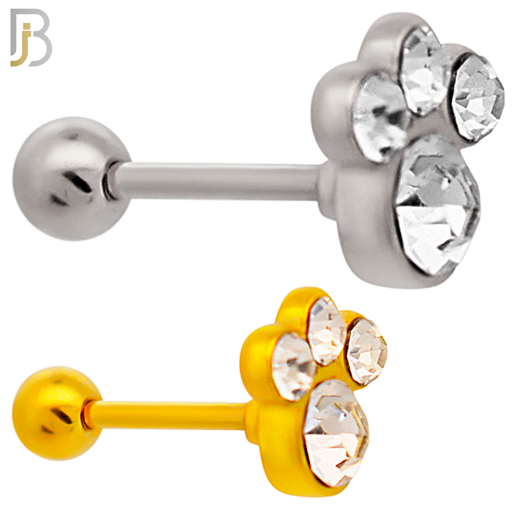 TB71 - 316L Stainless Steel Paw Print with CZ Gems Tragus/Cartilage Barbell (PACK OF 6) image 0