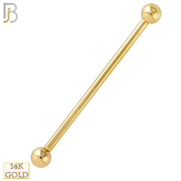 14-BB01Y16 - 14k Solid Gold 16g Barbell with Plain 5mm Ball Externally Threaded image
