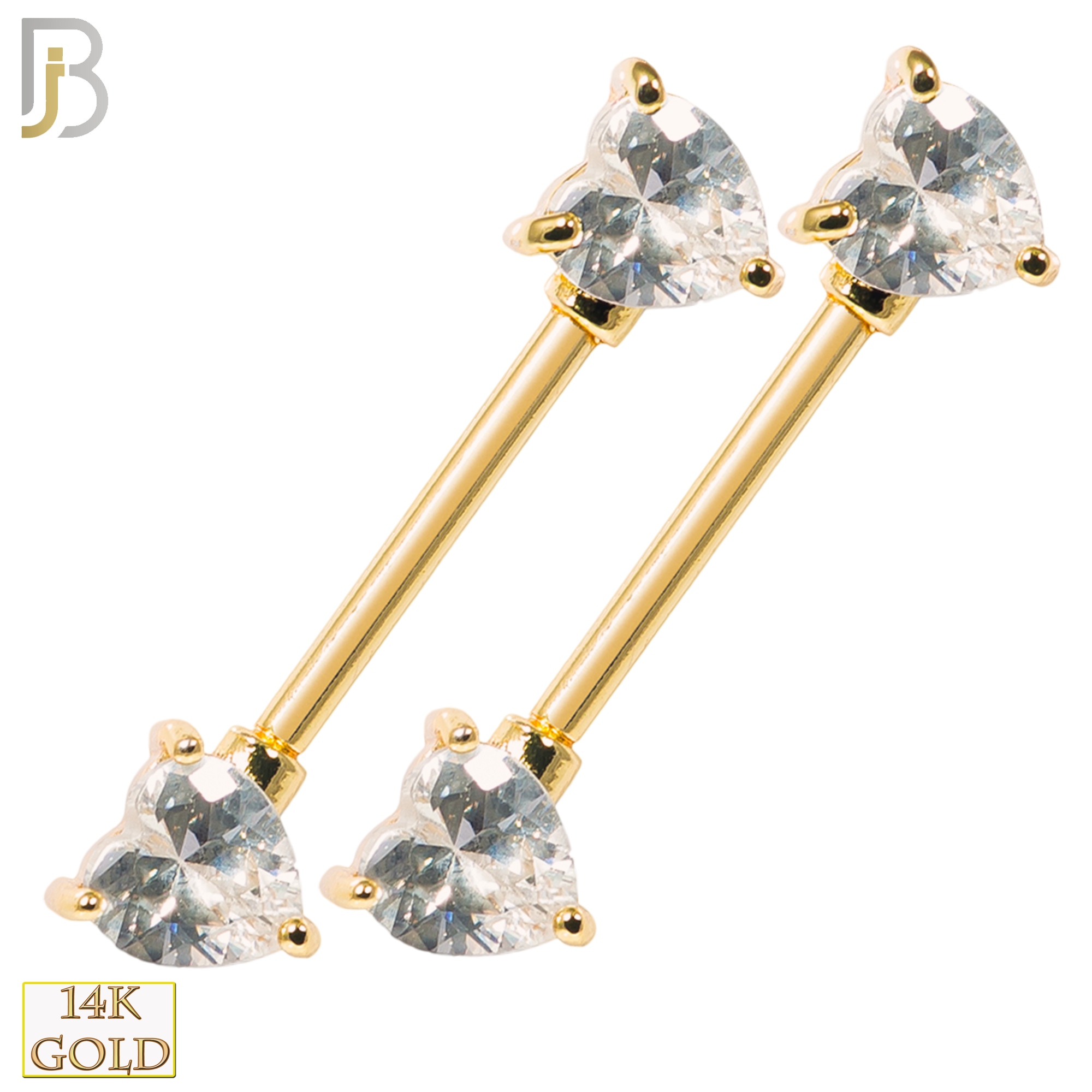 14-NP03 – 14K Solid Gold Heart Shaped Zircon in Prong Setting Nipple Ring Piercing Externally Threaded image 0