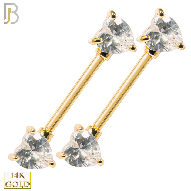 14-NP03 – 14K Solid Gold Heart Shaped Zircon in Prong Setting Nipple Ring Piercing Externally Threaded image 0