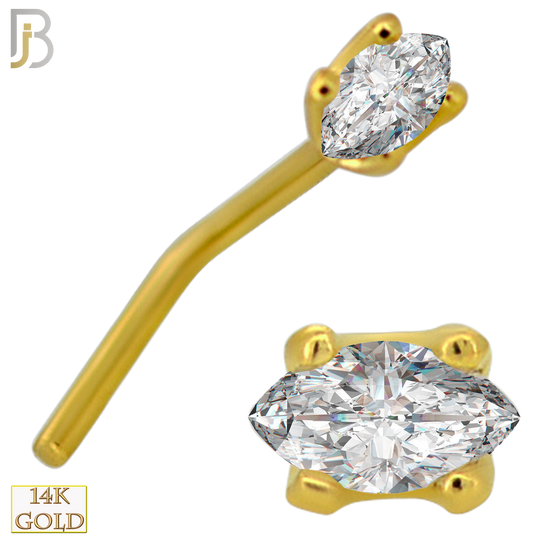 14-NR101L - 14k Yellow Gold L-Shaped Nose Ring with Marquise Cut CZ in Prong Setting image 0