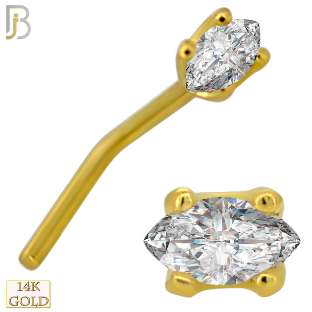 14-NR101L - 14k Yellow Gold L-Shaped Nose Ring with Marquise Cut CZ in Prong Setting image 0