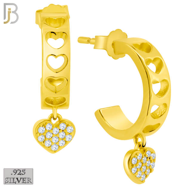 925-ES405 - 925 Sterling Silver Dangling CZ Studded Heart Half Hoop Earrings image 1