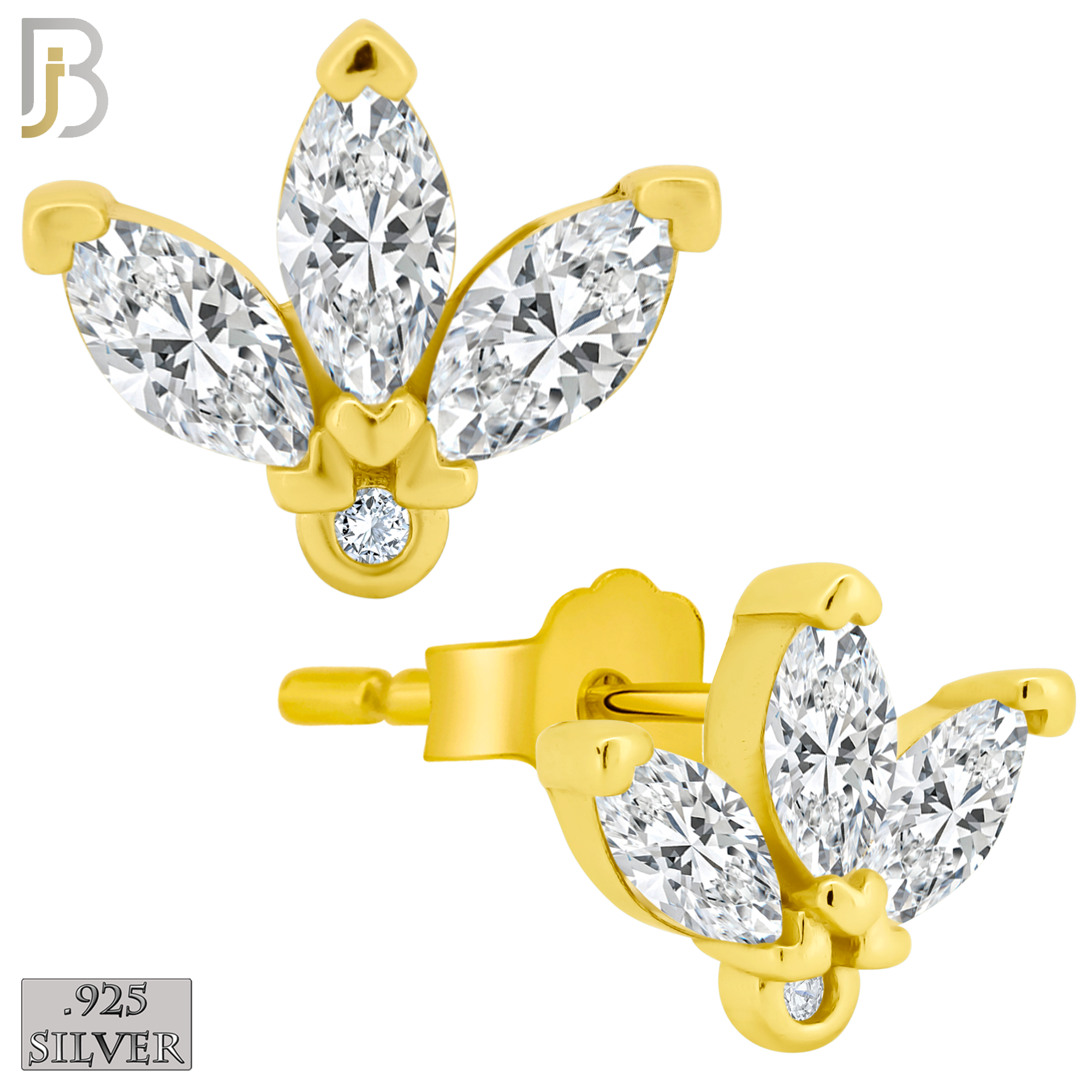 925-ES415 - Push Back - 925 Sterling Silver Three Leaf Stud Earrings image 1