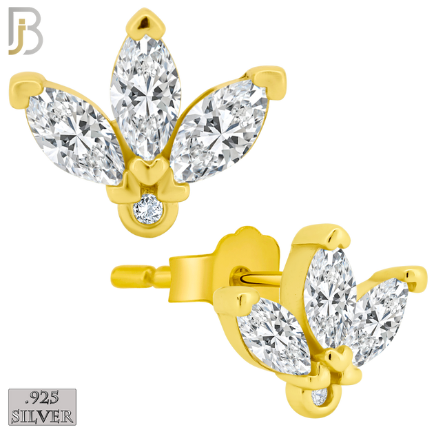 925-ES415 - Push Back - 925 Sterling Silver Three Leaf Stud Earrings image 1