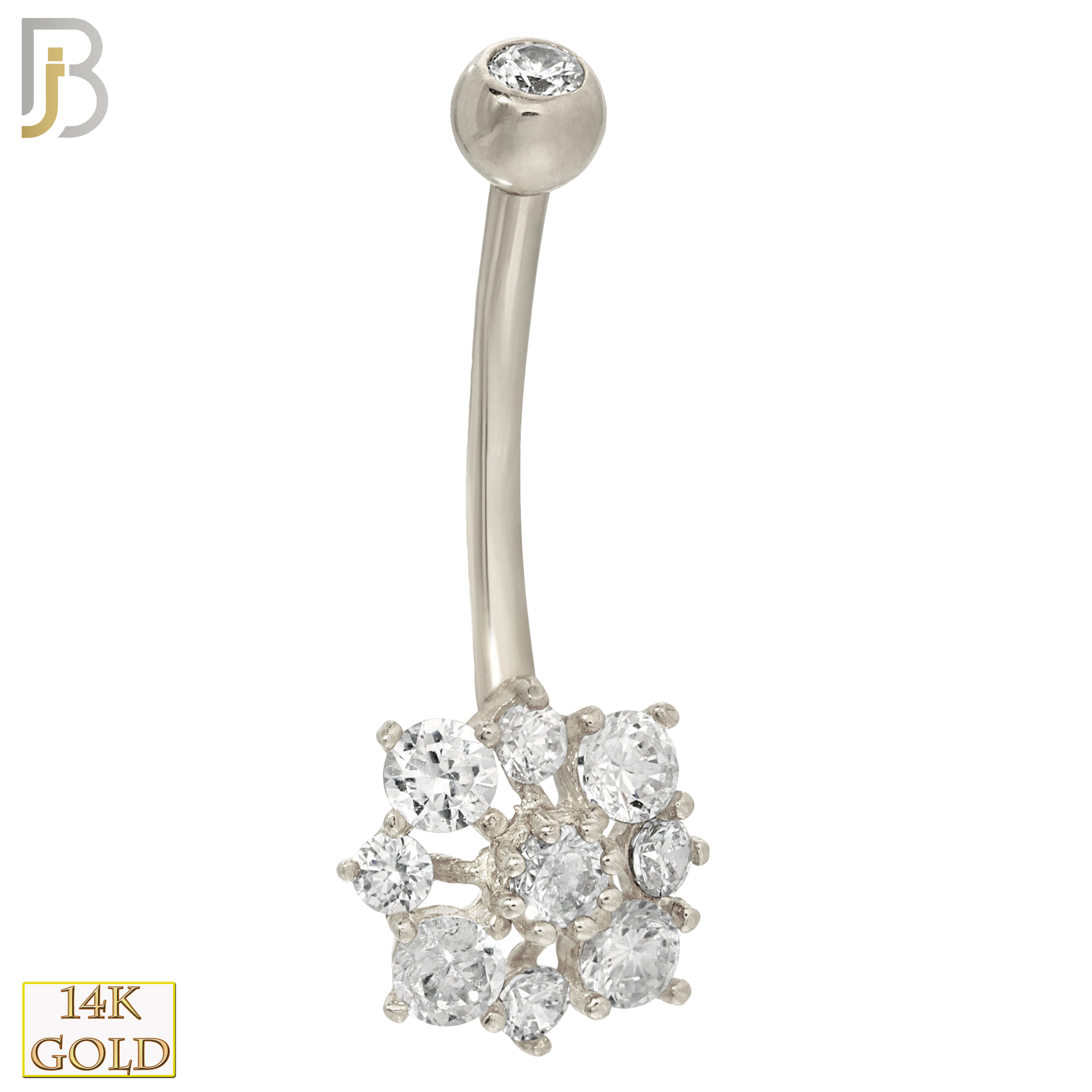 14-NB18 - 14k Solid Gold Banana Belly Ring with 9.5mm Snow Design image 1