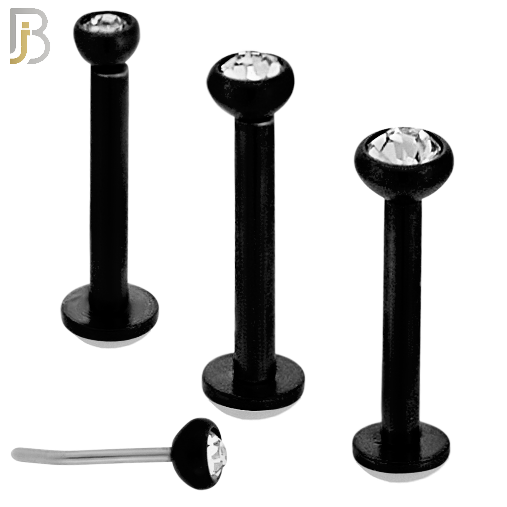 LB16K16 - 16g Thicknesss 316L Surgical Steel Black Plated Press Fit Bezel Setting Push In  Zircon (PACK OF 6) image 0