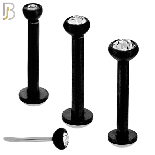 LB16K16 - 16g Thicknesss 316L Surgical Steel Black Plated Press Fit Bezel Setting Push In  Zircon (PACK OF 6) image 0