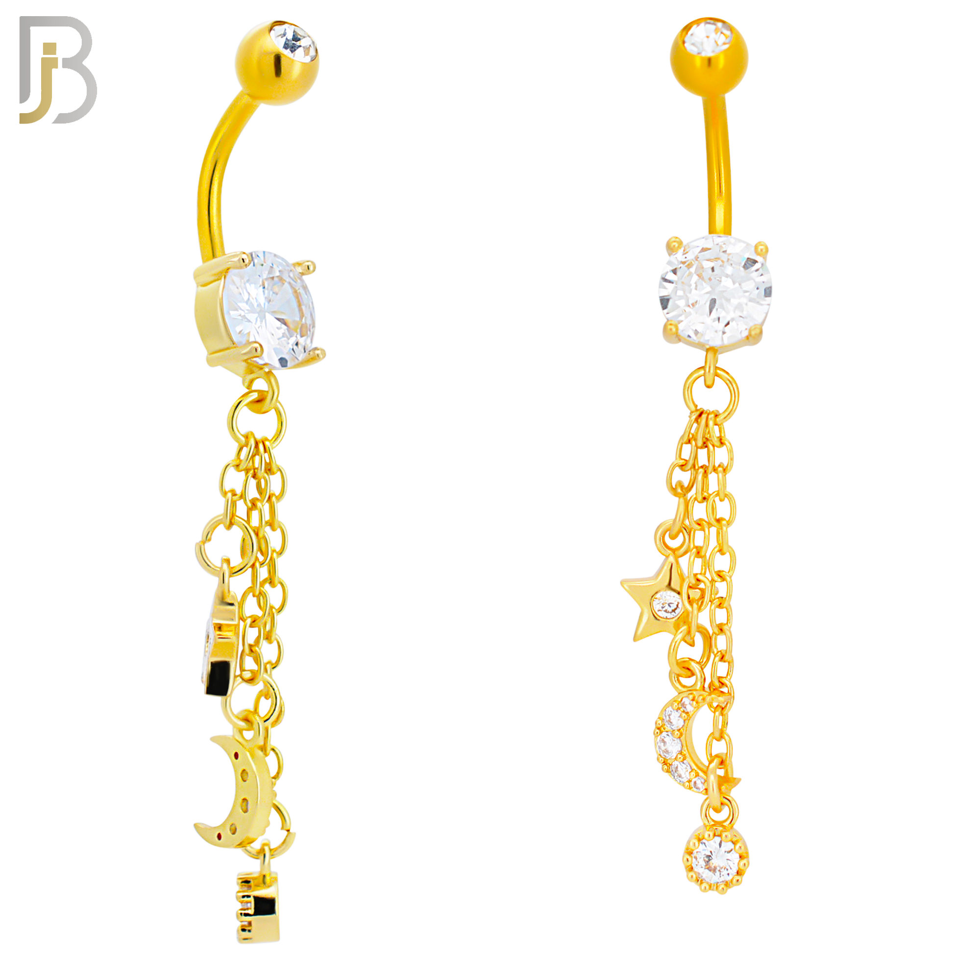 N0124  - 316L Stainless Steel Dangling Star and Moon Drop with 5mm Screw Ball image 2