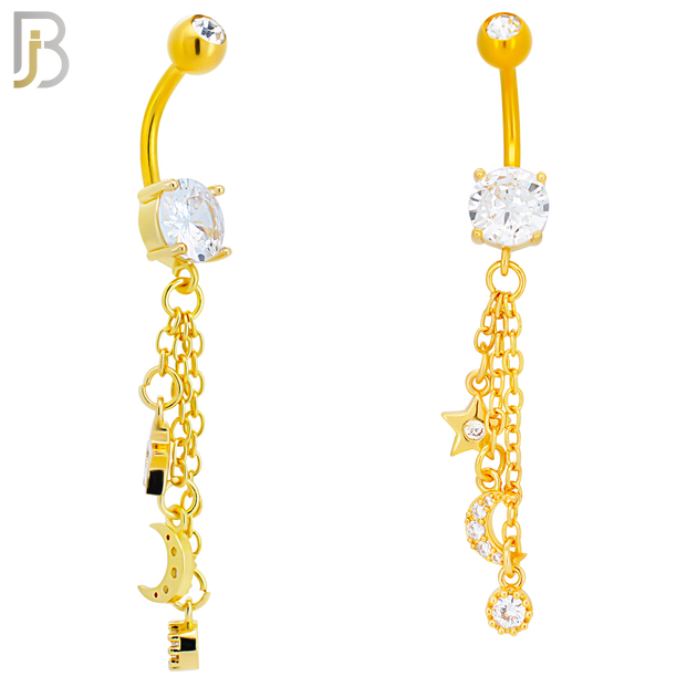 N0124  - 316L Stainless Steel Dangling Star and Moon Drop with 5mm Screw Ball image 2