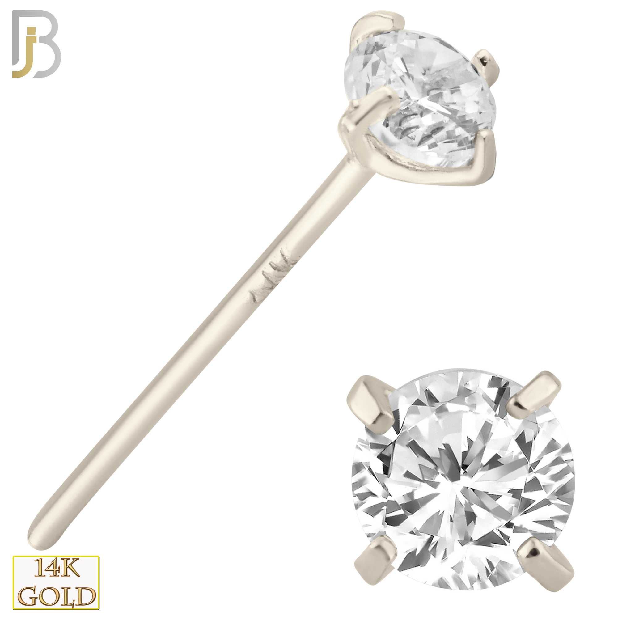 14-NR02CW-22 - 14k Solid White Gold 22g Prong Setting  Round Cubic Zircona Nose Stud Bend-it Yourself, Nose Straight  image 5