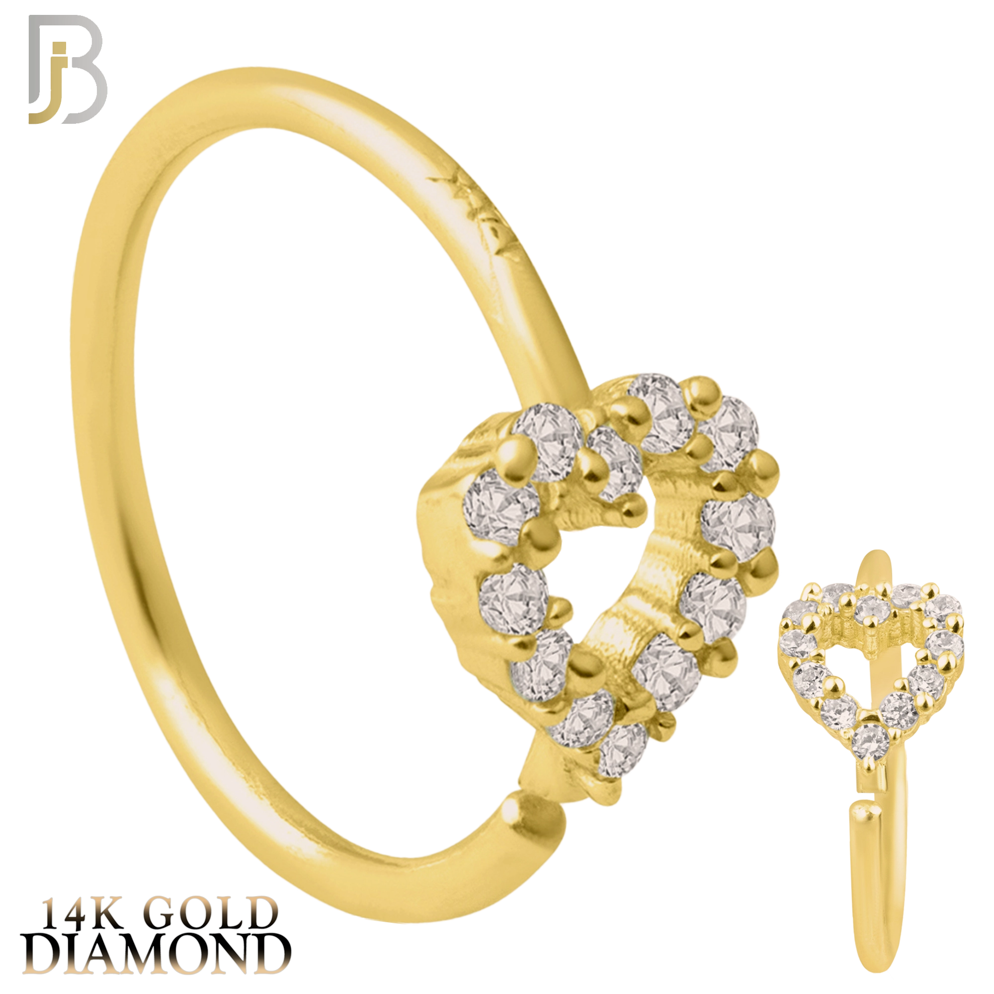 14-CT38D - 14k Yellow Gold Hollow Heart with GH / SI1 Natural Diamonds Hoop Piercing image