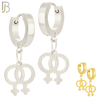 ES07 - 316L Stainless Steel Dangling LGBT Lesbian Symbol Gender Design Huggies Clip On image 0