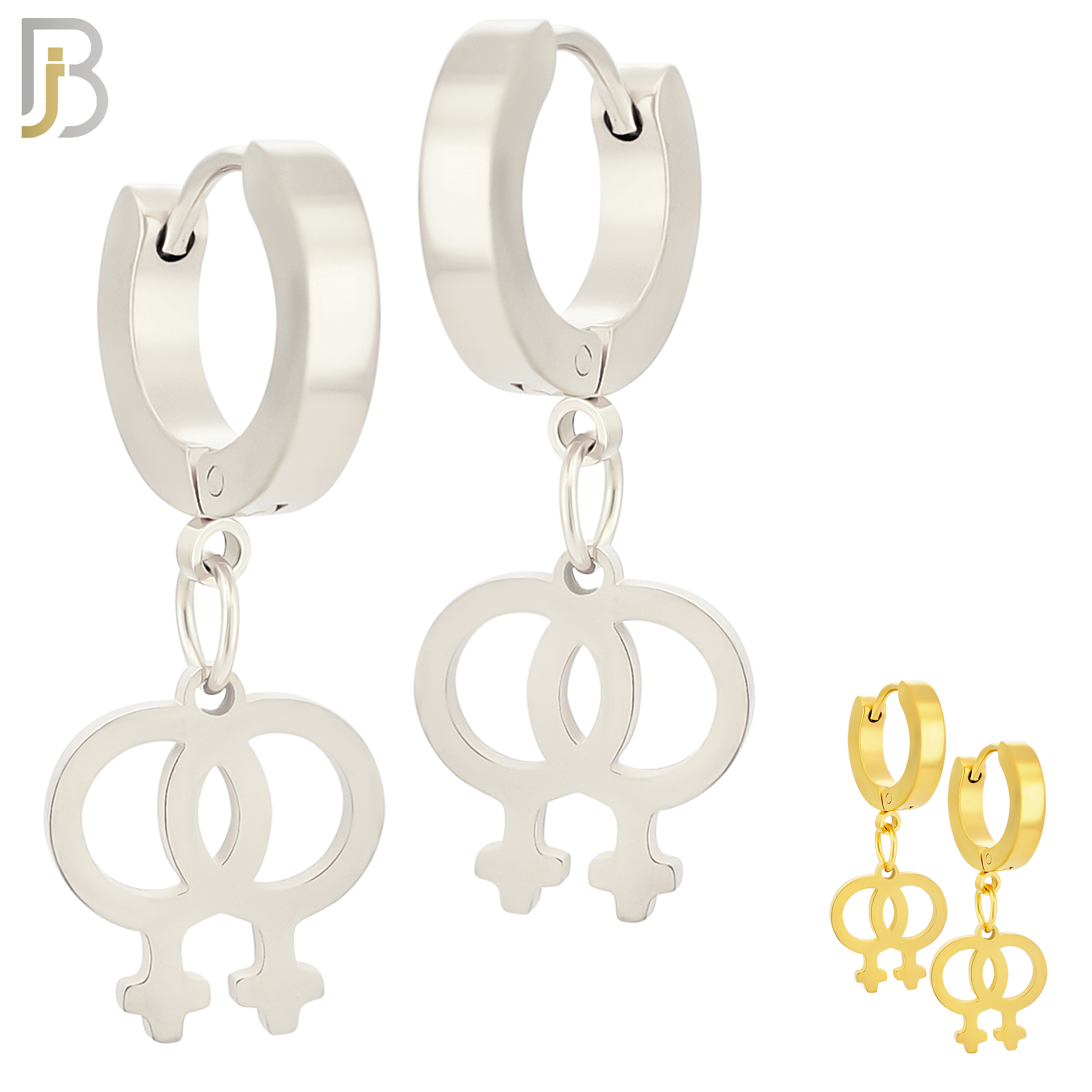 ES07 - 316L Stainless Steel Dangling LGBT Lesbian Symbol Gender Design Huggies Clip On image 0