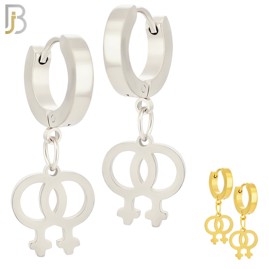 ES07 - 316L Stainless Steel Dangling LGBT Lesbian Symbol Gender Design Huggies Clip On image 0