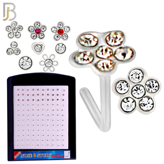 925-PK-NR08LS - 120 pcs, 925 Sterling Silver Nose Studs L Shape, 22g Thickness, Assorted Shape Design Tops Packages image 1