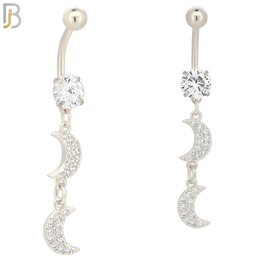 N006 - 316L Stainless Steel Dangling Two Moons with Multi CZ  Belly Ring image 1