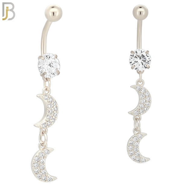 N006 - 316L Stainless Steel Dangling Two Moons with Multi CZ  Belly Ring image 1