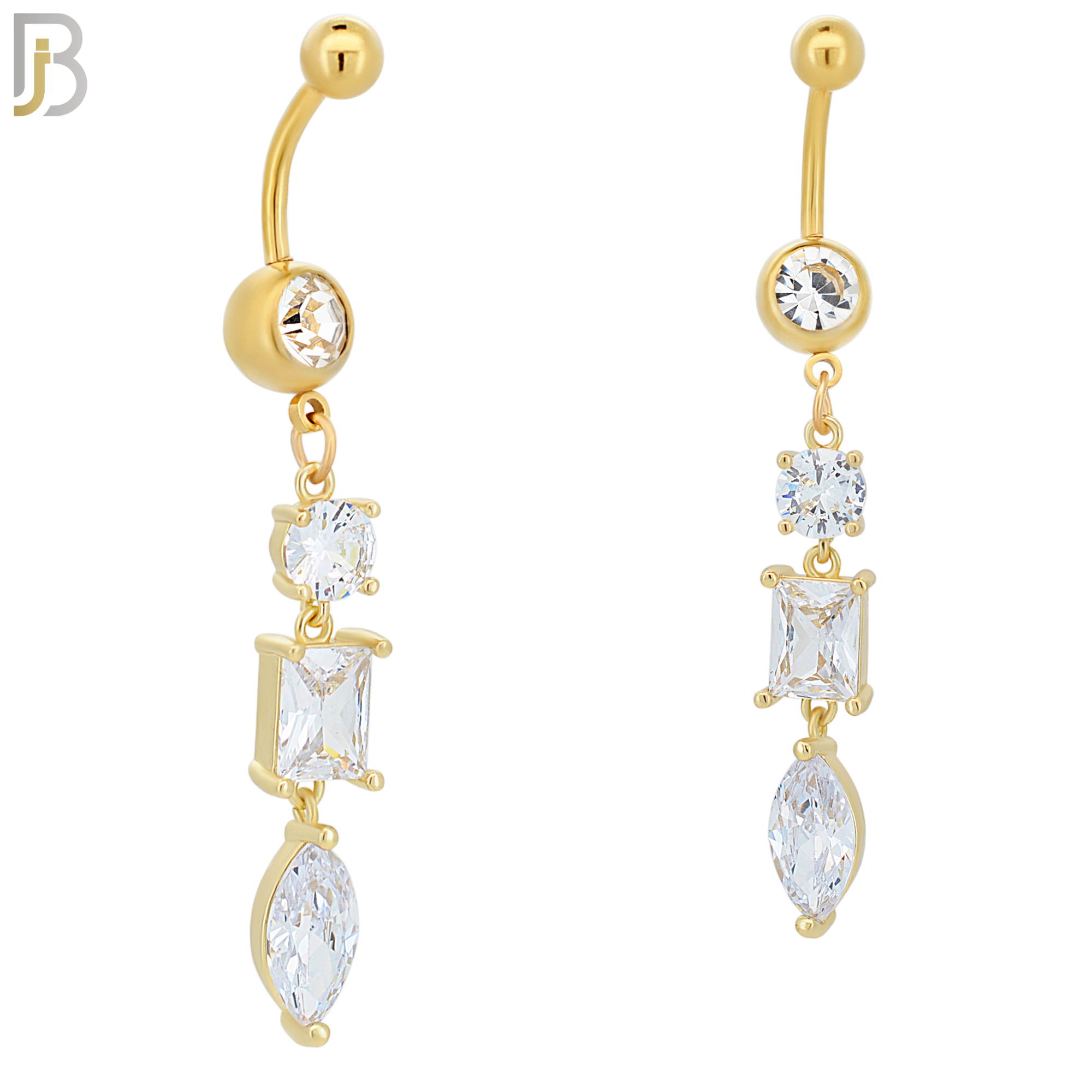 N060 - 316L Stainless Steel Dangling 3 Shapes, Round, Rectangle, Oval Design Belly Ring with 5mm Screw Ball Top image 2