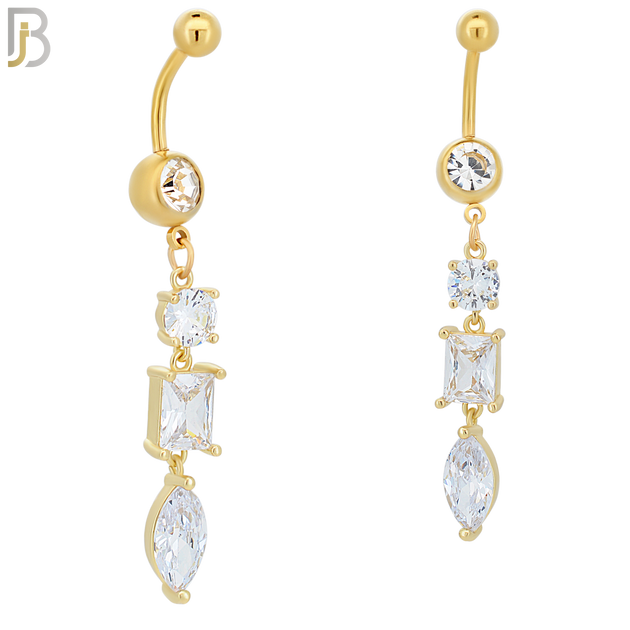 N060 - 316L Stainless Steel Dangling 3 Shapes, Round, Rectangle, Oval Design Belly Ring with 5mm Screw Ball Top image 2