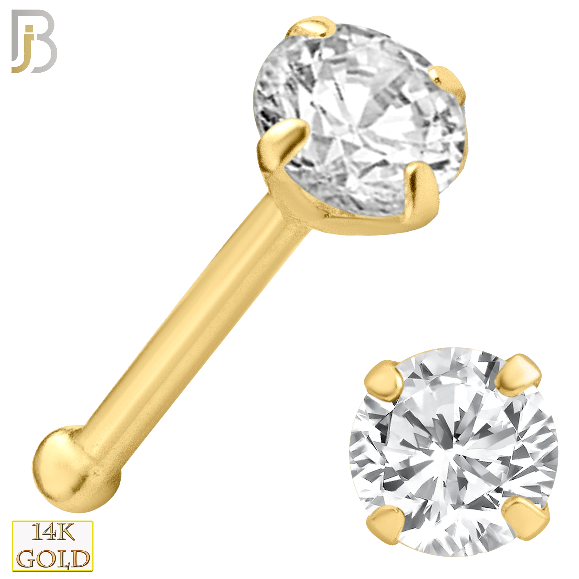 14-NR01CY-20 - 20g Thickness 14k Solid Yellow Gold Prong Setting Round Cubic Zircona Nose Bone - 3mm image