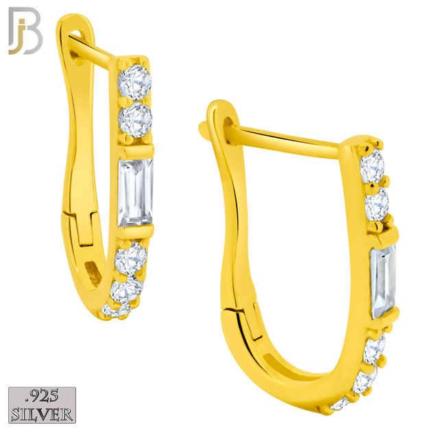925-ES395 - .925 Sterling Silver Round and Baguette CZ Studded Hoop Earrings image 1