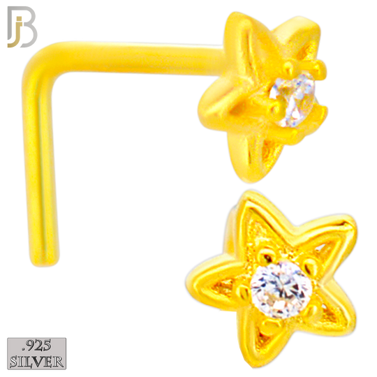 925-NR27LGSC- 925 Sterling Silver Hollow Star with CZ L Shape Nose Ring (Pack of 6) image 2