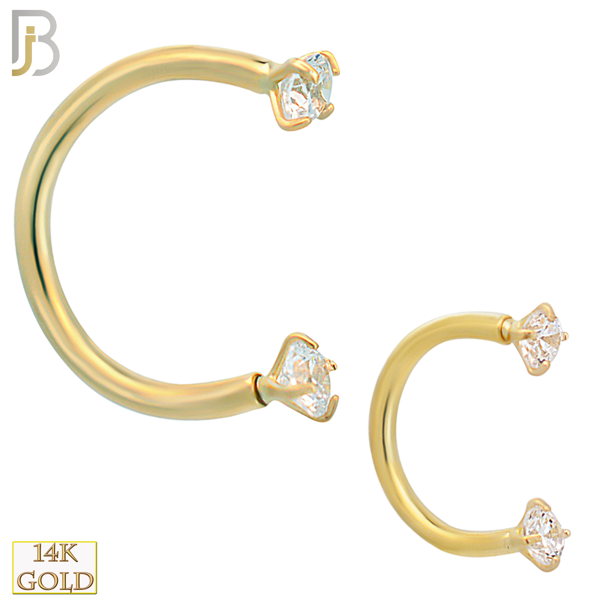 14-HS06YC - 14k Solid Gold Horseshoe with CZ in Prong Setting Internally Threaded image 0