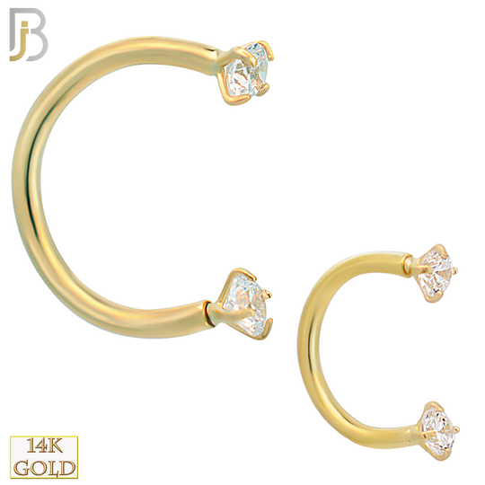 14-HS06YC - 14k Solid Gold Horseshoe with CZ in Prong Setting Internally Threaded image 0