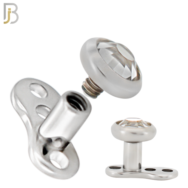 G23-DM03SC - G23 Titanium 14g Anchor with Surgical Steel Clear CZ in Bezel Setting Dermal Top (PACK OF 6) image 4