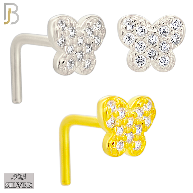 925-NR47LGSC - 925 Sterling Silver Butterfly CZ L Shape Nose Ring (Pack of 6) image 0