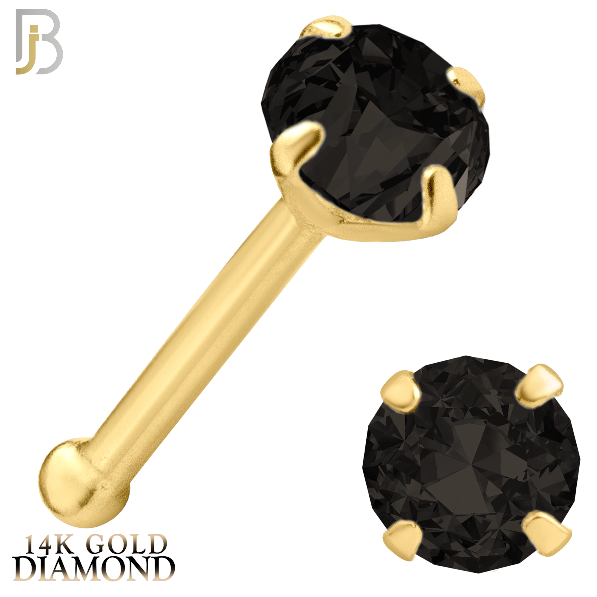 14-NR01DYK-22 - 22g - 14k Yellow Gold Nose Bone with Black Diamond in Prong Setting - 3mm image