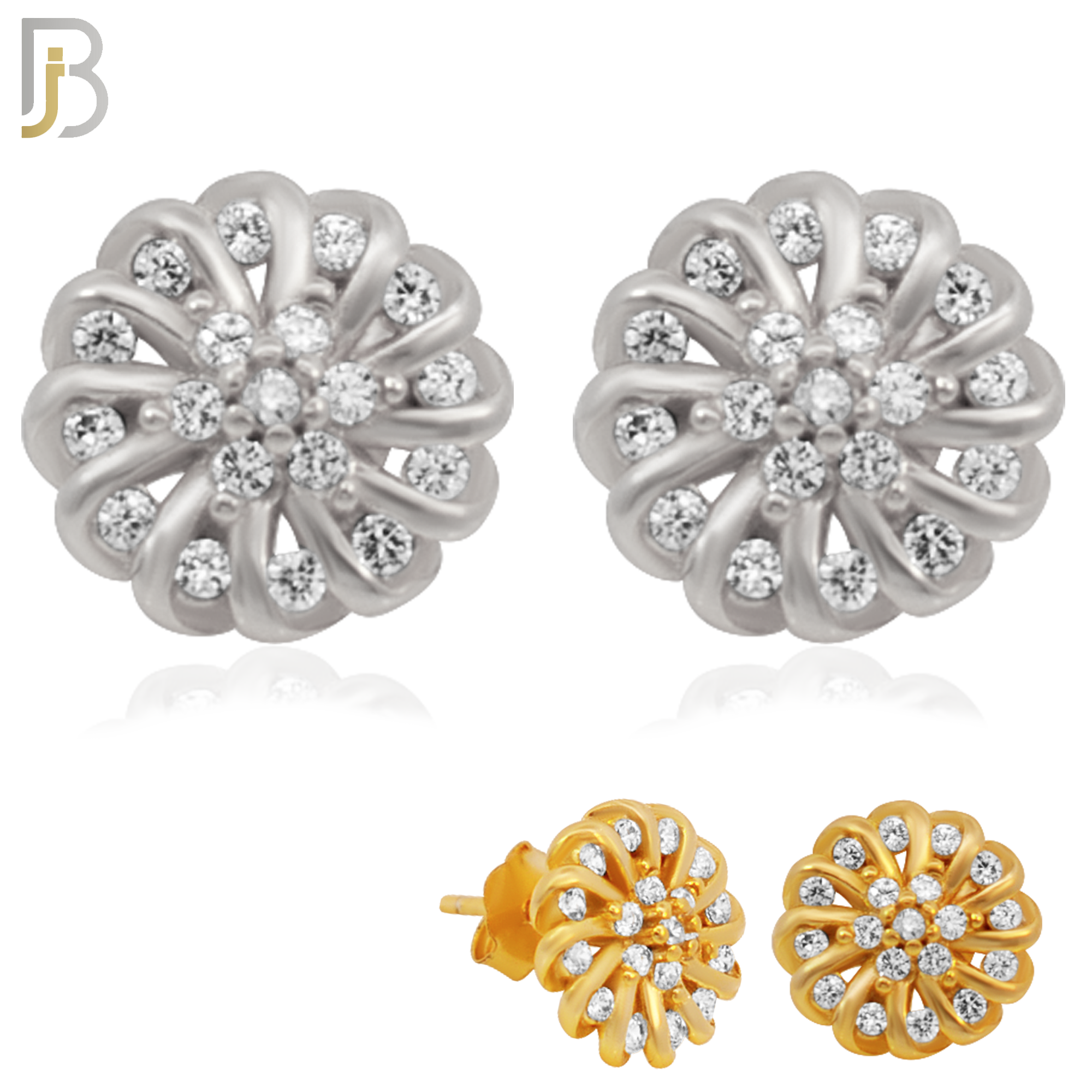925-ES30 - .925 Sterling Silver Swirl Flower Design with Zircon Earrings Stud image 0